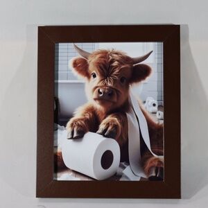 Framed Funny Cow Wall Art Cute Bathroom Animal Wall Decor 8X10''